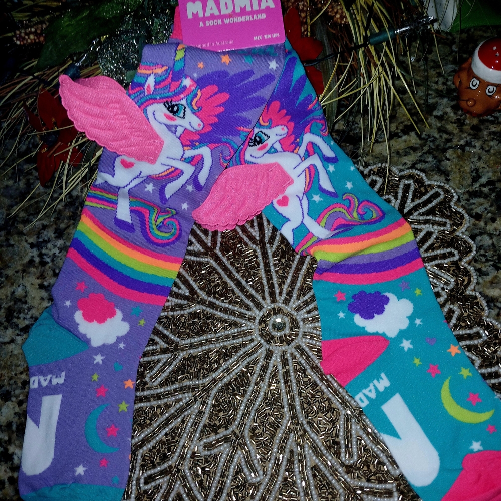 Mamia Unicorn Rainbow Socks - Purple and Teal One Size